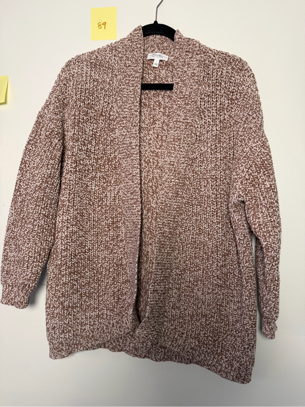 Open-Front Marled Cardigan Sweater in Mauve-Taupe